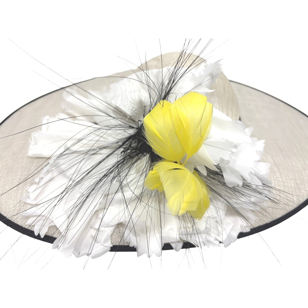 Nigel Rayment Fascinator Hat White Black Yellow Kentucky Derby Wedding - Picture 13 of 13